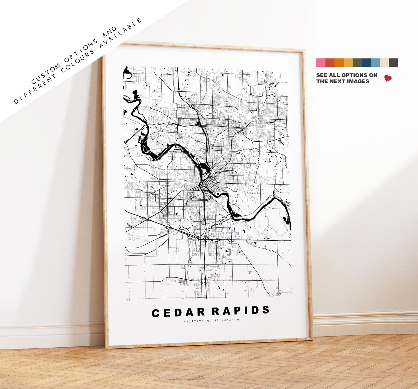 Cedar Rapids Map Print - City Map Poster - Map Art - USA City Maps - Cedar Rapids Print - Cedar Rapids Poster - Minimalist City Map - Iowa