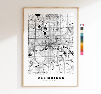 Des Moines Map Print - City Map Poster - Map Art - USA City Maps - Des Moines Print - Des Moines Poster - Minimalist City Map - Iowa