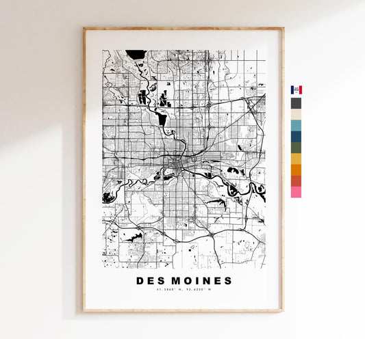 Des Moines Map Print - City Map Poster - Map Art - USA City Maps - Des Moines Print - Des Moines Poster - Minimalist City Map - Iowa