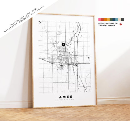 Ames Map Print - City Map Poster - Map Art - USA City Maps - Ames Print - Ames Poster - Minimalist City Map - Iowa