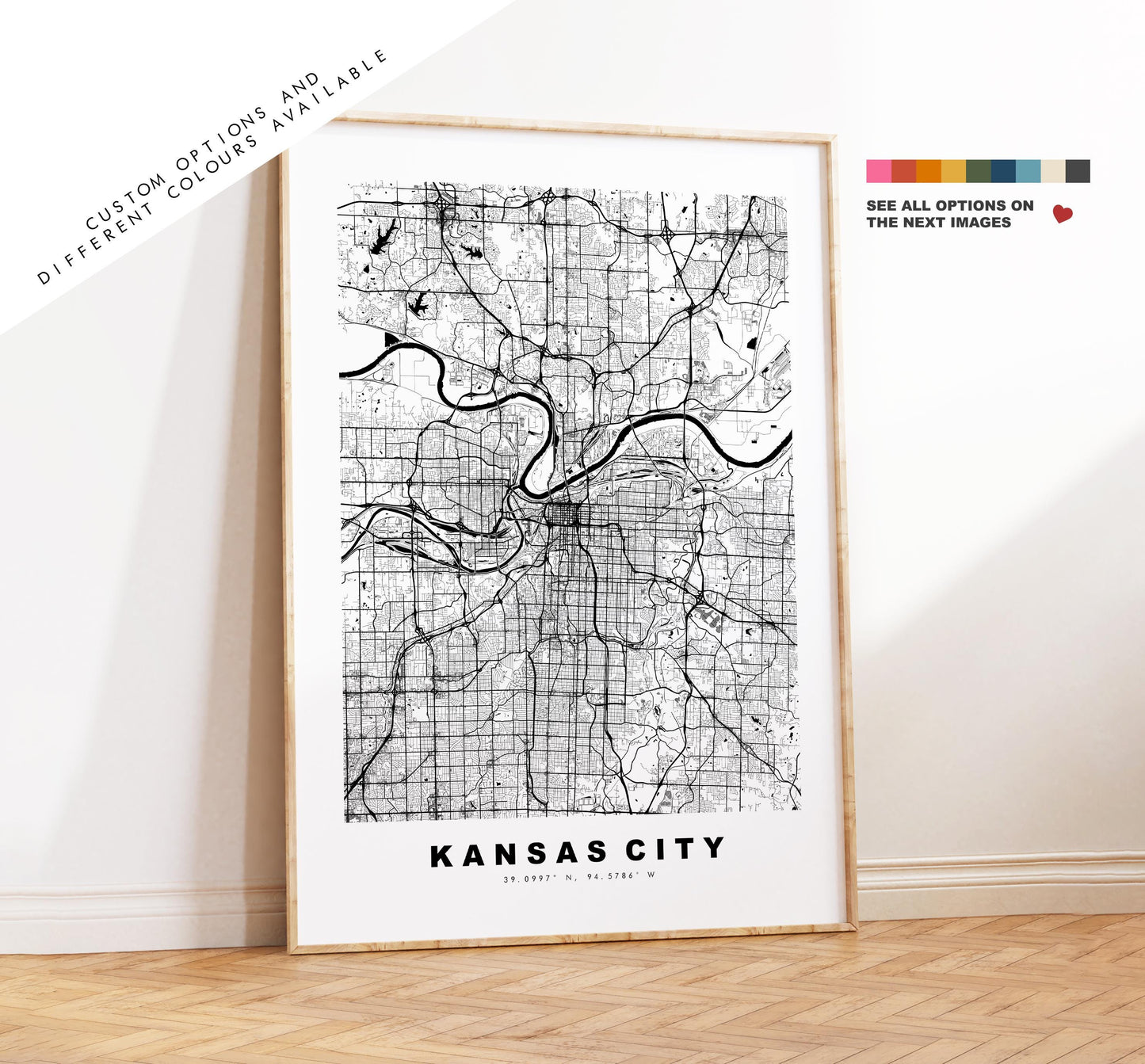 Kansas City Map Print - City Map Poster - Map Art - USA City Maps - Kansas City Print - Kansas City Poster - Minimalist City Map - Kansas