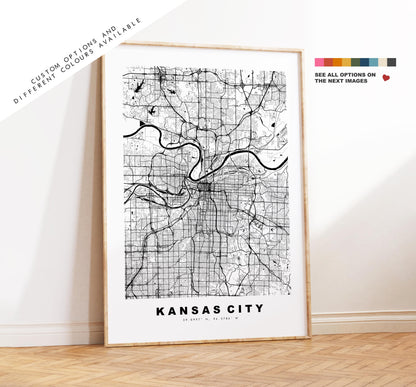 Kansas City Map Print - City Map Poster - Map Art - USA City Maps - Kansas City Print - Kansas City Poster - Minimalist City Map - Kansas