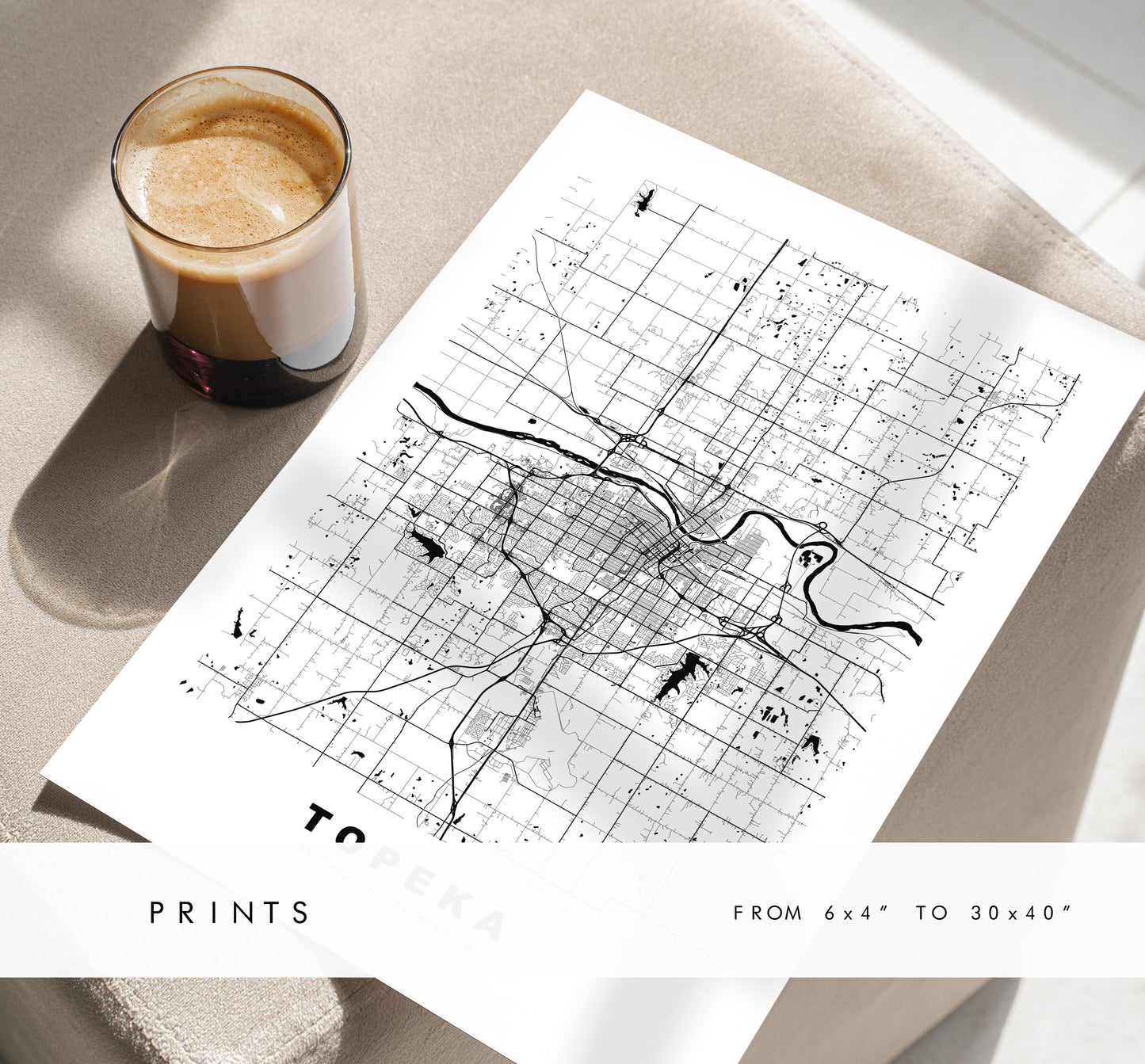 Topeka Map Print - City Map Poster - Map Art - USA City Maps - Topeka Print - Topeka Poster - Minimalist City Map - Kansas