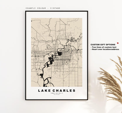 Lake Charles Map Print - City Map Poster - Map Art - USA City Maps - Lake Charles Print -  Poster - Minimalist City Map - Louisiana