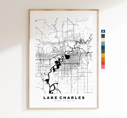 Lake Charles Map Print - City Map Poster - Map Art - USA City Maps - Lake Charles Print -  Poster - Minimalist City Map - Louisiana