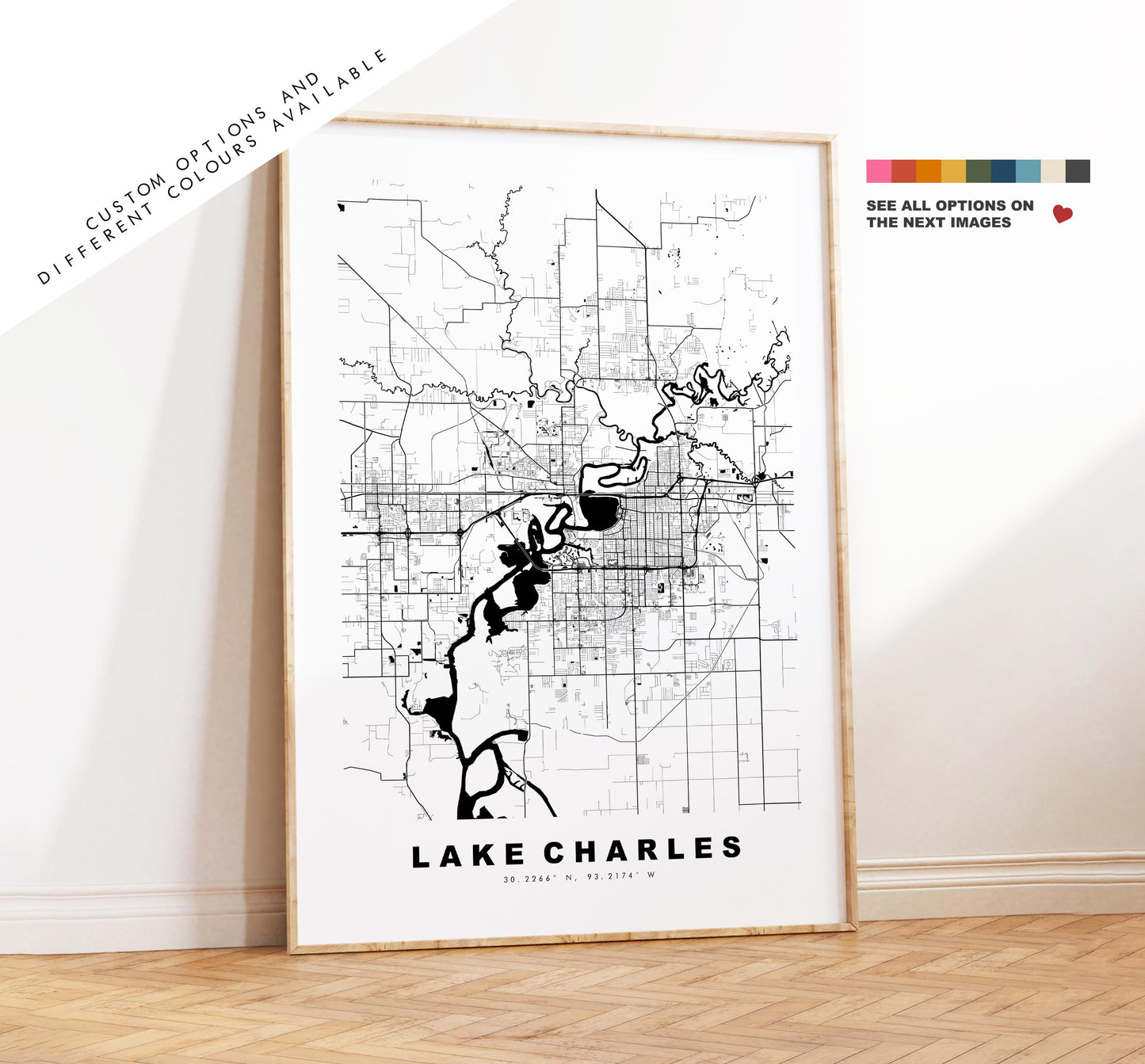 Lake Charles Map Print - City Map Poster - Map Art - USA City Maps - Lake Charles Print -  Poster - Minimalist City Map - Louisiana