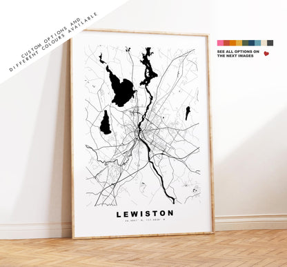 Lewiston Map Print - City Map Poster - Map Art - USA City Maps - Lewiston Print - Lewiston Poster - Minimalist City Map - Maine