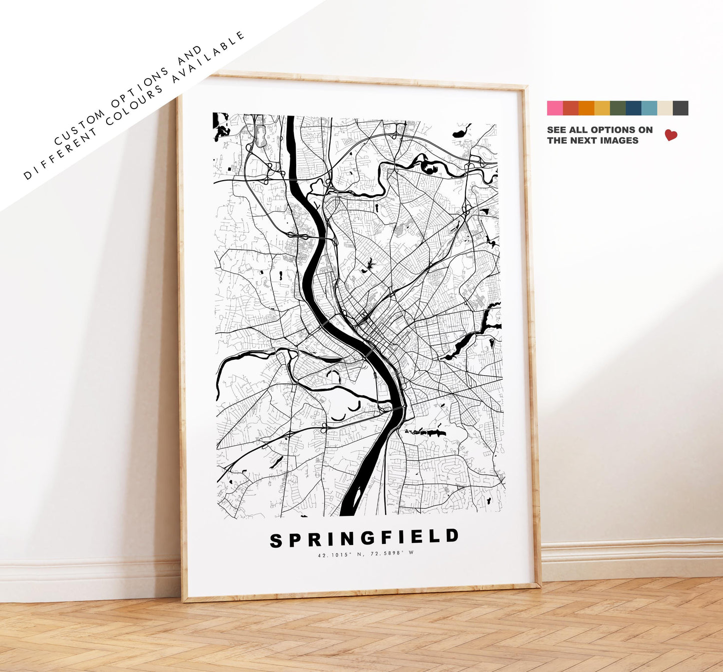 Springfield Map Print (MA) - City Map Poster - Map Art - USA City Maps - Springfield Print - Poster - Minimalist City Map - Massachusetts