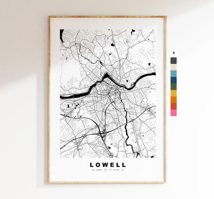 Lowell Map Print - City Map Poster - Map Art - USA City Maps - Lowell Print - Lowell Poster - Minimalist City Map - Massachusetts