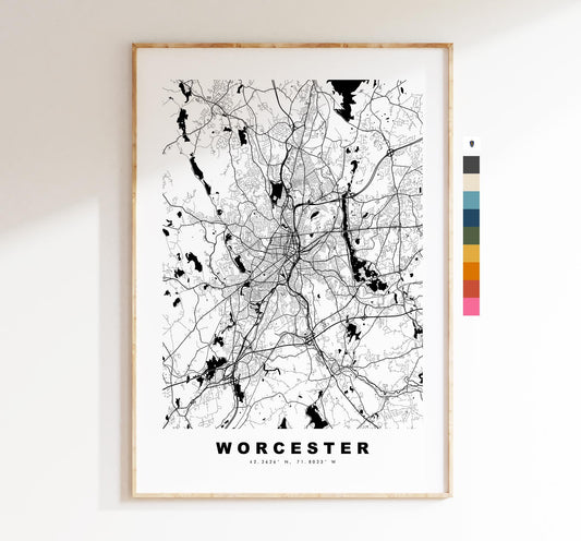 Worcester Map Print (Massachusetts) - City Map Poster - Map Art - USA City Maps - Print - Poster - Minimalist City Map - Massachusetts