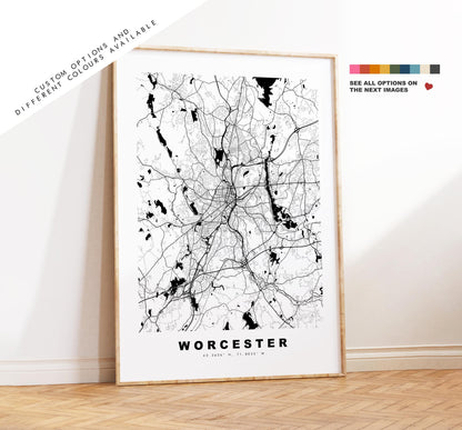 Worcester Map Print (Massachusetts) - City Map Poster - Map Art - USA City Maps - Print - Poster - Minimalist City Map - Massachusetts