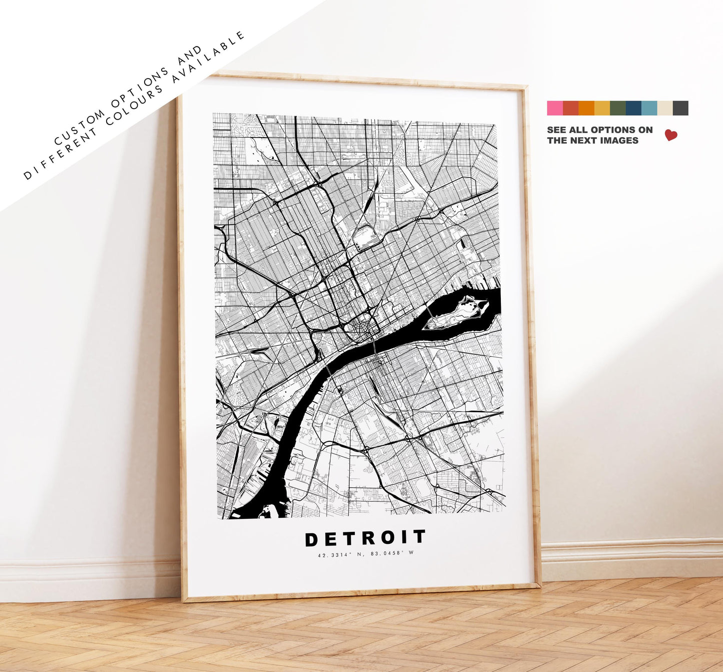 Detroit Map Print - City Map Poster - Map Art - USA City Maps - Detroit Print - Detroit Poster - Minimalist City Map - Michigan