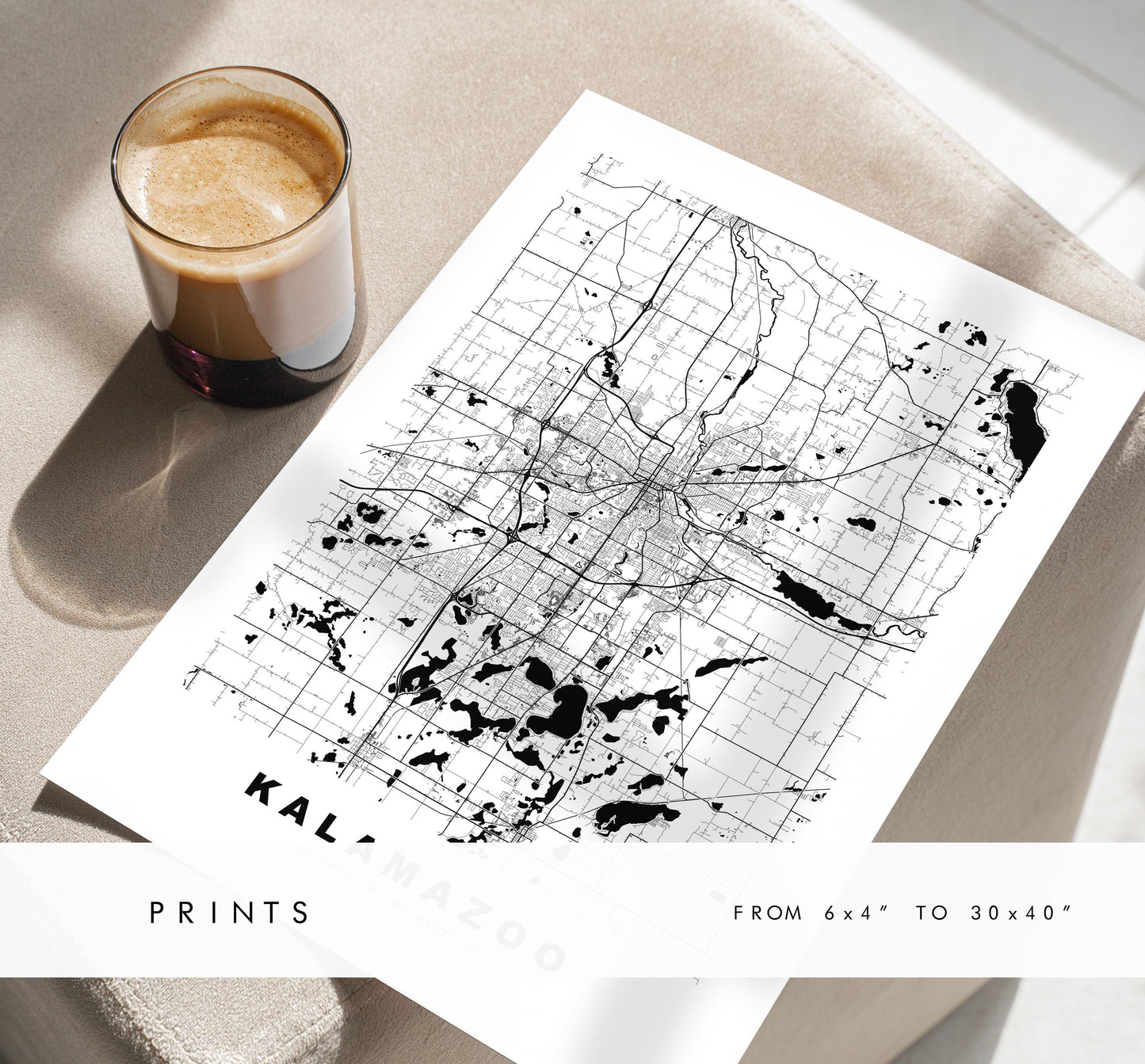 Kalamazoo Map Print - City Map Poster - Map Art - USA City Maps - Kalamazoo Print - Kalamazoo Poster - Minimalist City Map - Michigan