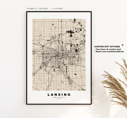 Lansing Map Print - City Map Poster - Map Art - USA City Maps - Lansing Print - Lansing Poster - Minimalist City Map - Michigan