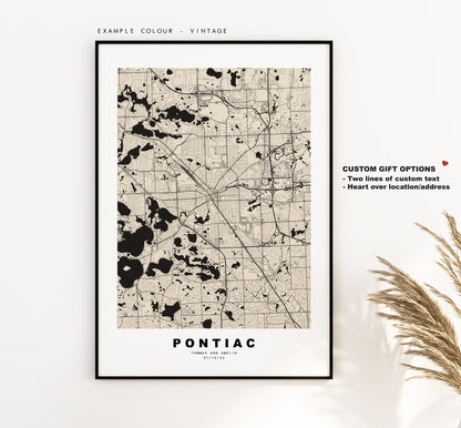 Pontiac Map Print - City Map Poster - Map Art - USA City Maps - Pontiac Print - Pontiac Poster - Minimalist City Map - Michigan