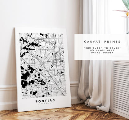 Pontiac Map Print - City Map Poster - Map Art - USA City Maps - Pontiac Print - Pontiac Poster - Minimalist City Map - Michigan