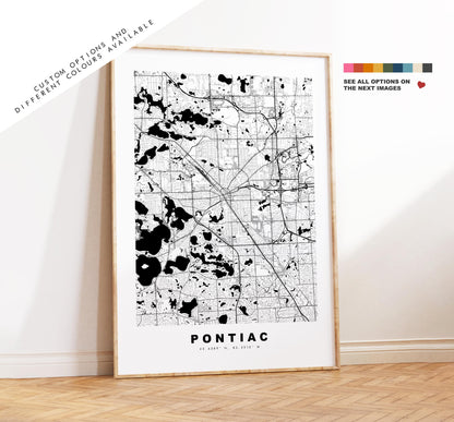 Pontiac Map Print - City Map Poster - Map Art - USA City Maps - Pontiac Print - Pontiac Poster - Minimalist City Map - Michigan