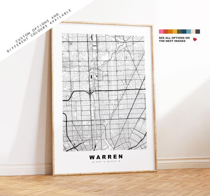 Warren Map Print - City Map Poster - Map Art - USA City Maps - Warren Print - Warren Poster - Minimalist City Map - Michigan