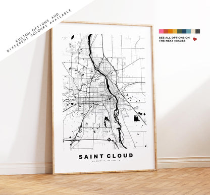 St Cloud Map Print - City Map Poster - Map Art - USA City Maps - Saint Cloud Print - St Cloud Poster - Minimalist City Map - Minnesota