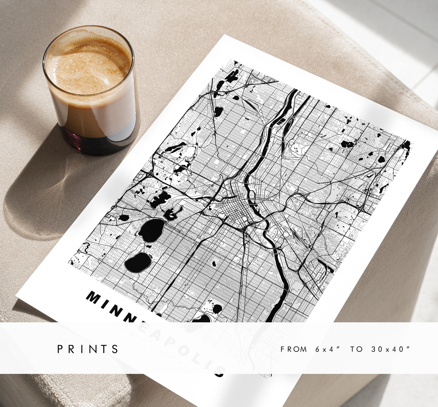 Minneapolis Map Print - City Map Poster - Map Art - USA City Maps - Minneapolis Print - Minneapolis Poster - Minimalist City Map - Minnesota