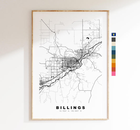 Billings Map Print - City Map Poster - Map Art - USA City Maps - Billings Print - Billings Poster - Minimalist City Map - Montana