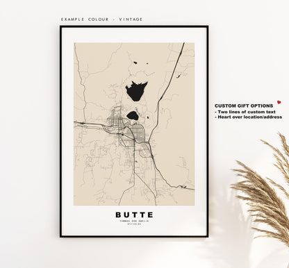 Butte Map Print - City Map Poster - Map Art - USA City Maps - Butte Print - Butte Poster - Minimalist City Map - Montana