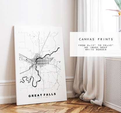 Great Falls Map Print - City Map Poster - Map Art - USA City Maps - Great Falls Print - Great Falls Poster - Minimalist City Map - Montana