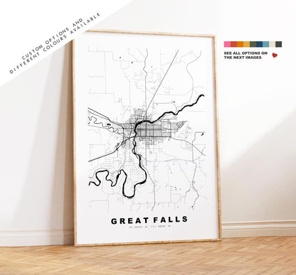 Great Falls Map Print - City Map Poster - Map Art - USA City Maps - Great Falls Print - Great Falls Poster - Minimalist City Map - Montana