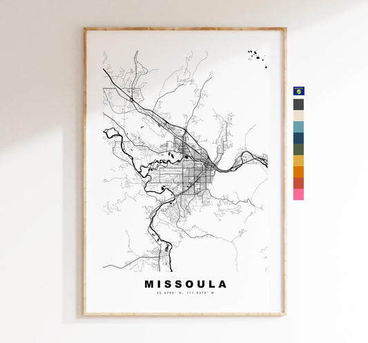 Missoula Map Print - City Map Poster - Map Art - USA City Maps - Missoula Print - Missoula Poster - Minimalist City Map - Montana