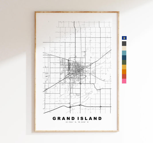 Grand Island Map Print - City Map Poster - Map Art - USA City Maps - Grand Island Print - Poster - Minimalist City Map - Nebraska