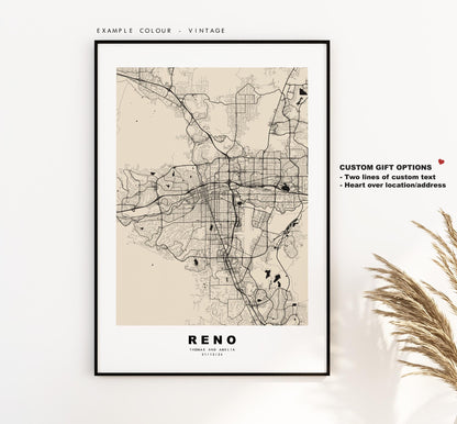 Reno Map Print - City Map Poster - Map Art - USA City Maps - Reno Print - Reno Poster - Minimalist City Map - Nevada