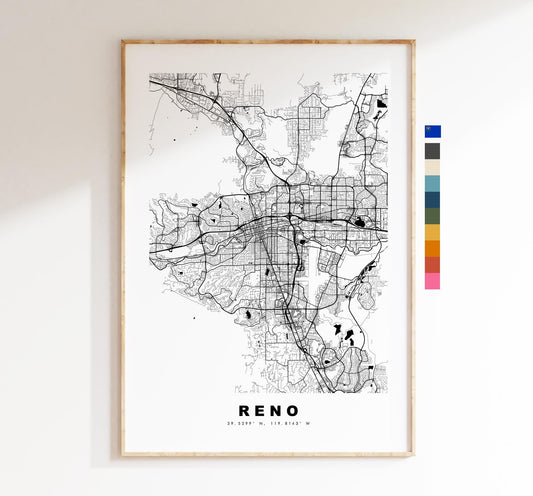 Reno Map Print - City Map Poster - Map Art - USA City Maps - Reno Print - Reno Poster - Minimalist City Map - Nevada