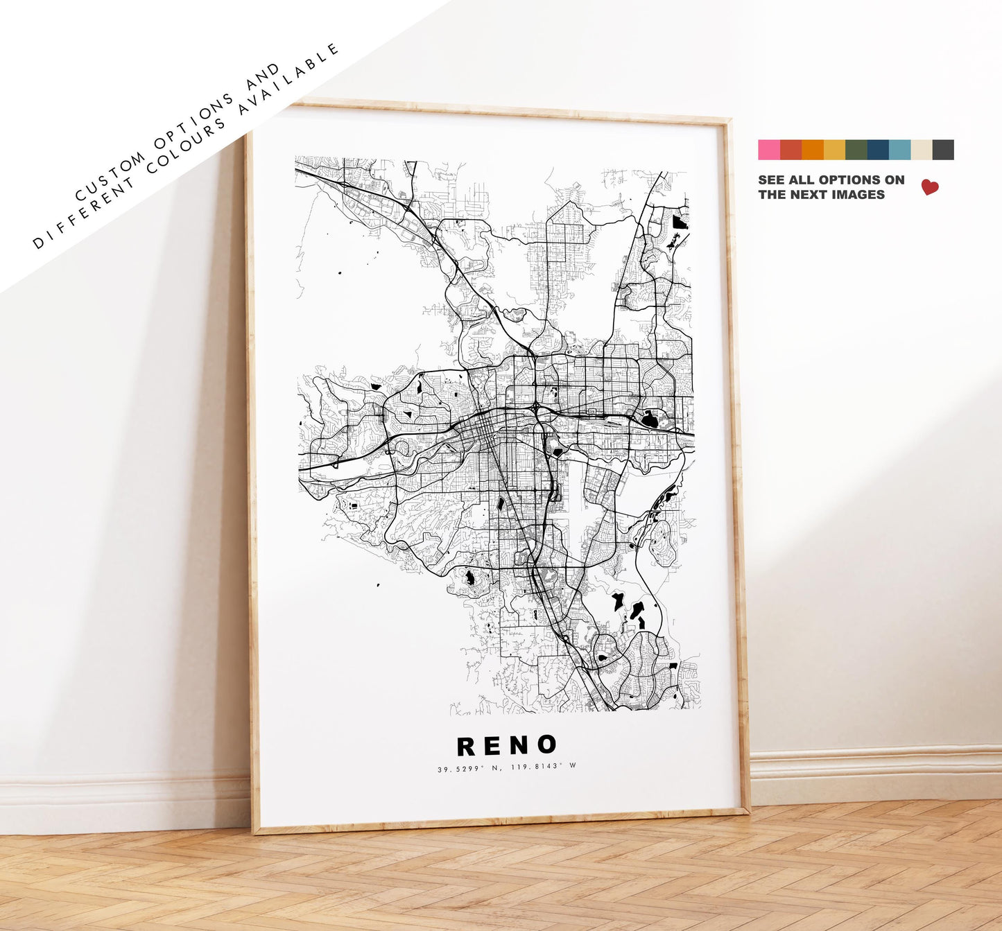 Reno Map Print - City Map Poster - Map Art - USA City Maps - Reno Print - Reno Poster - Minimalist City Map - Nevada