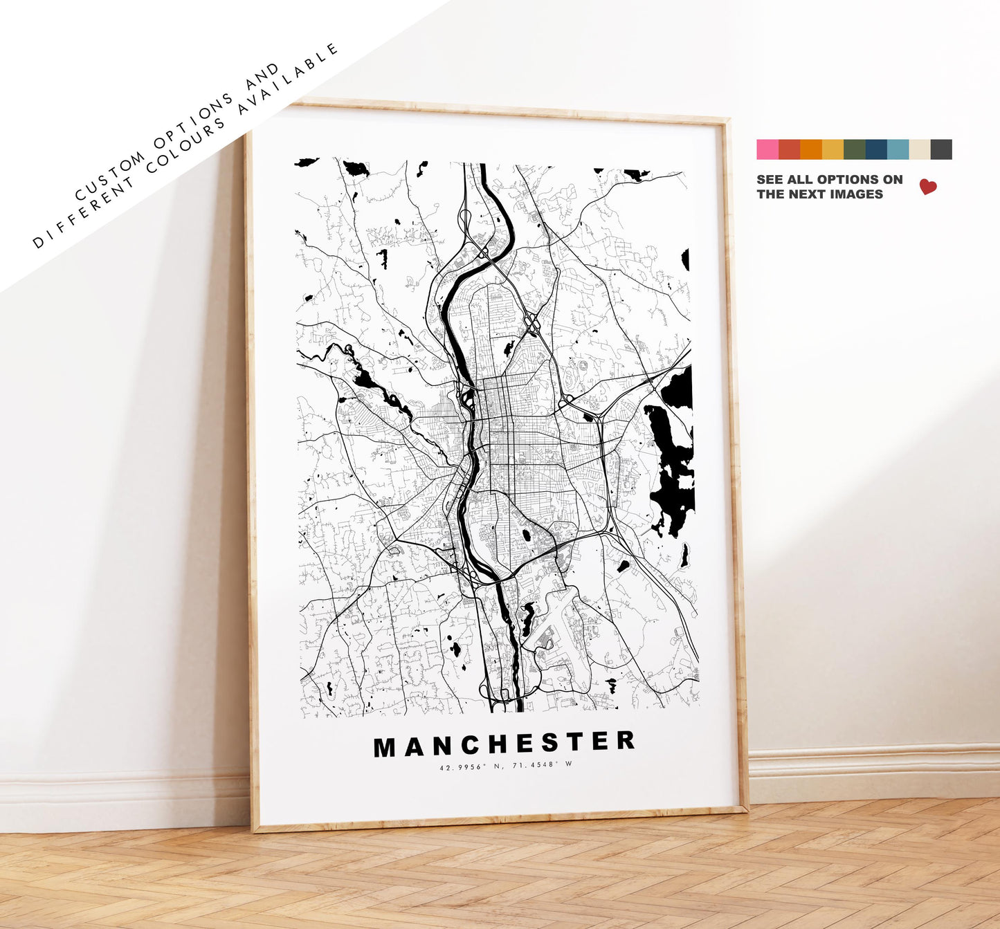 Manchester Map Print (New Hampshire) - City Map Poster - Map Art - USA City Maps - Print - Poster - Minimalist City Map - New Hampshire