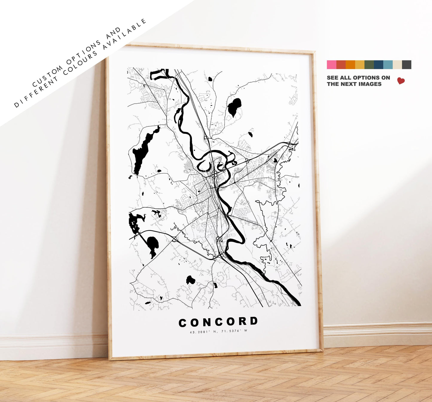 Concord Map Print - City Map Poster - Map Art - USA City Maps - Concord Print - Concord Poster - Minimalist City Map - New Hampshire