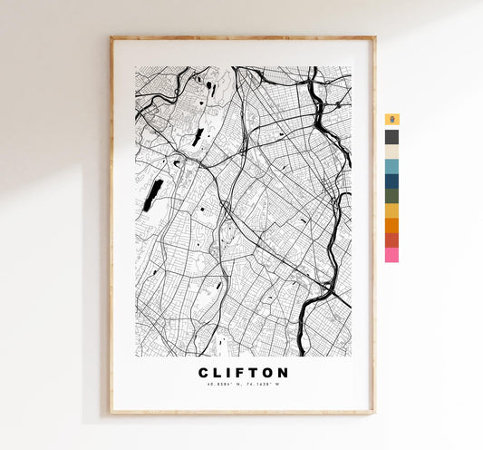 Clifton Map Print (New Jersey) - City Map Poster - Map Art - USA City Maps - Clifton Print -  Poster - Minimalist City Map - New Jersey