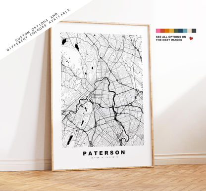 Paterson Map Print - City Map Poster - Map Art - USA City Maps - Paterson Print - Paterson Poster - Minimalist City Map - New Jersey