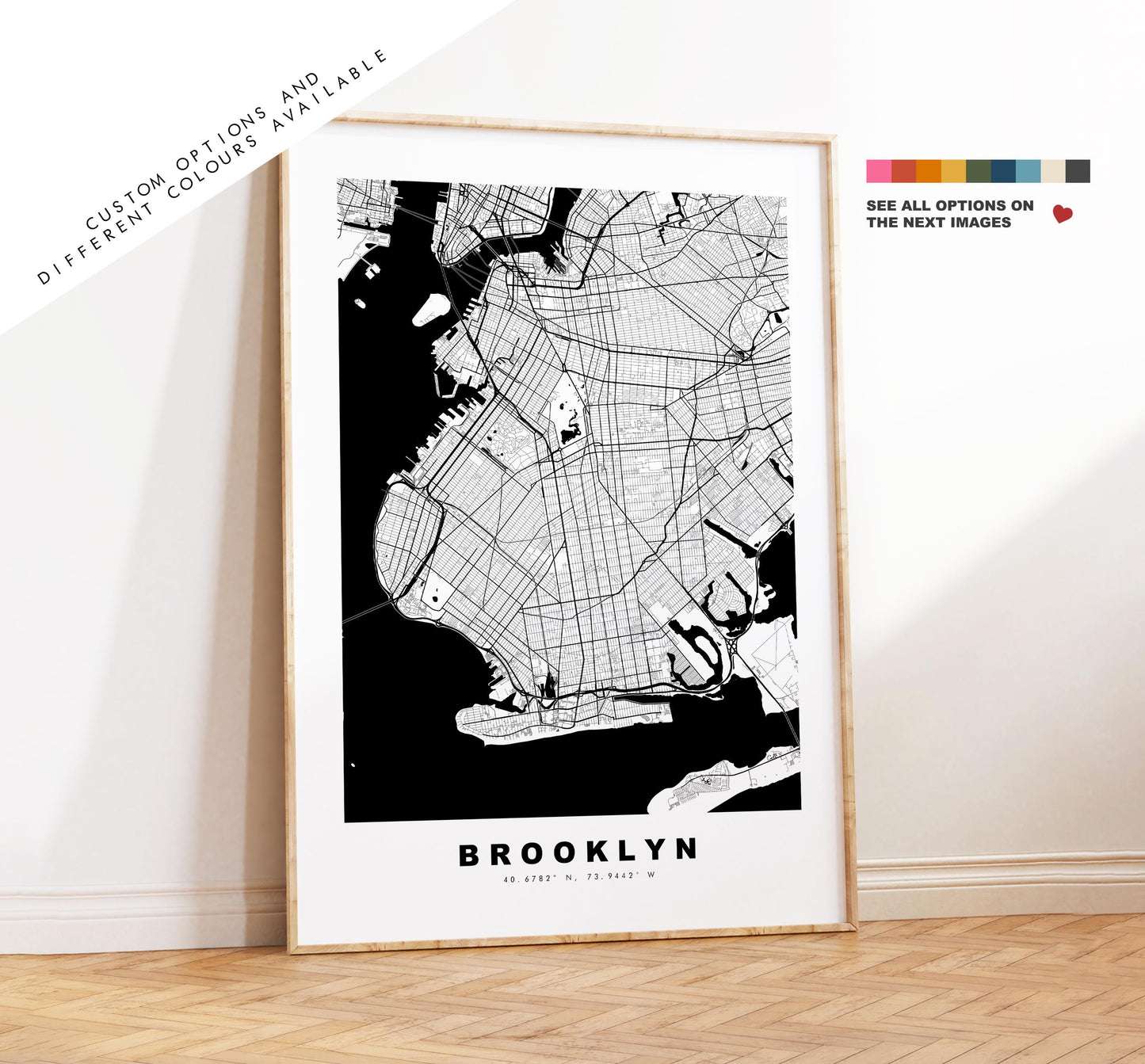 Brooklyn Map Print - City Map Poster - Map Art - USA City Maps - Brooklyn Print - Brooklyn Poster - Minimalist City Map - New York