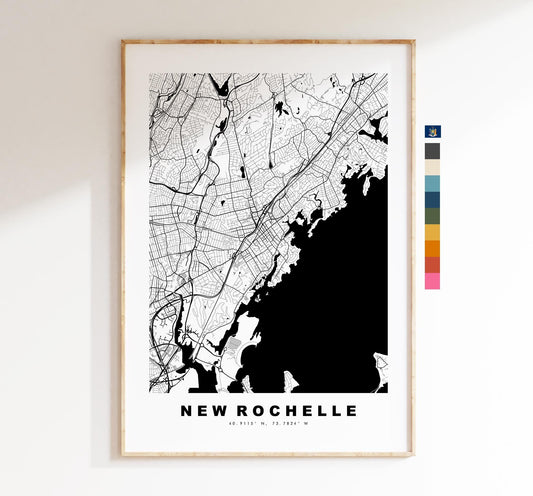 New Rochelle Map Print - City Map Poster - Map Art - USA City Maps - New Rochelle Print - Poster - Minimalist City Map - New York