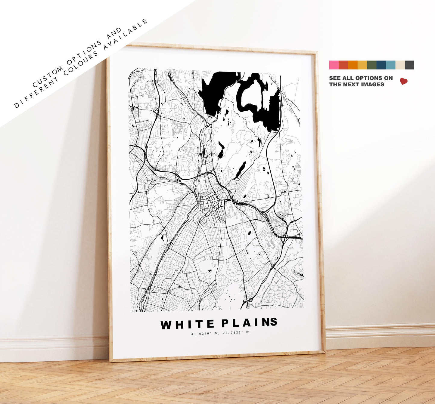 White Plains Map Print - City Map Poster - Map Art - USA City Maps - White Plains Print - Poster - Minimalist City Map - New York