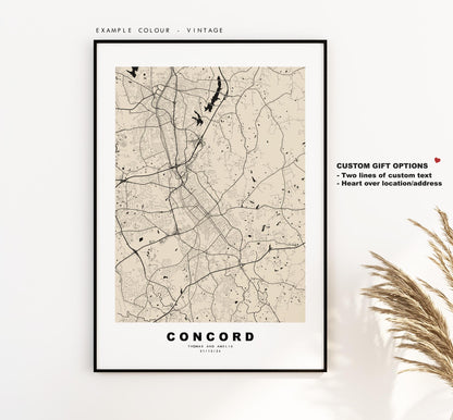 Concord Map Print (North Carolina) - City Map Poster - Map Art - USA City Maps - Print - Poster - Minimalist City Map - North Carolina