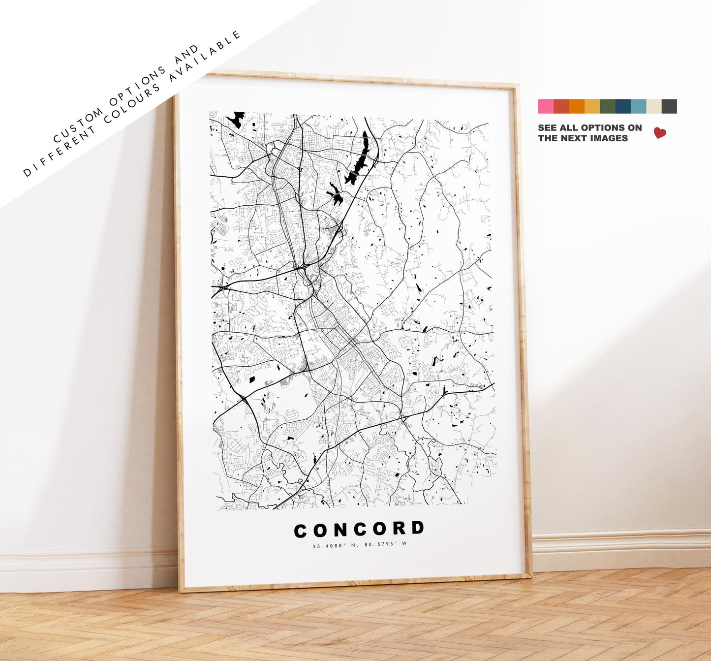 Concord Map Print (North Carolina) - City Map Poster - Map Art - USA City Maps - Print - Poster - Minimalist City Map - North Carolina