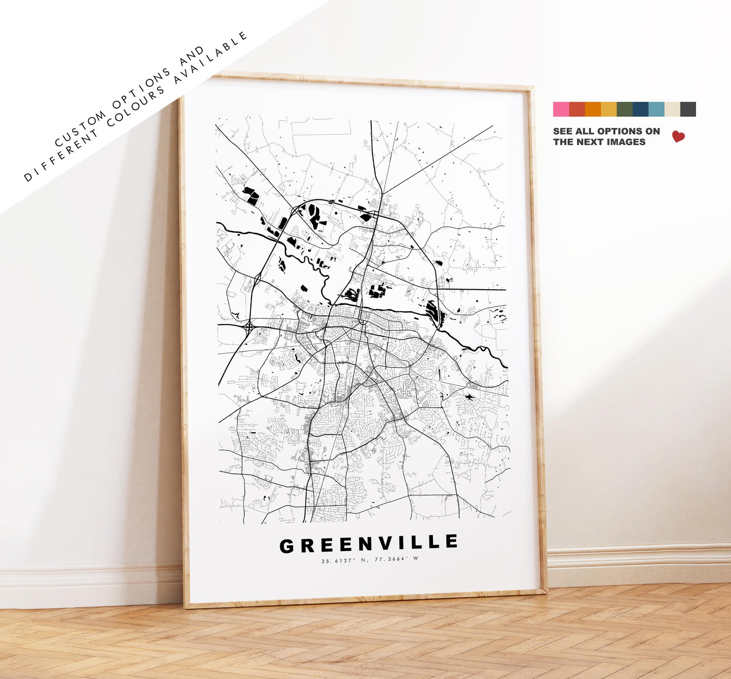 Greenville Map Print (NC) - City Map Poster - Map Art - USA City Maps - Greenville Print - Poster - Minimalist City Map - North Carolina