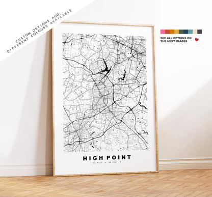 High Point Map Print - City Map Poster - Map Art - USA City Maps - High Point Print - Poster - Minimalist City Map - North Carolina