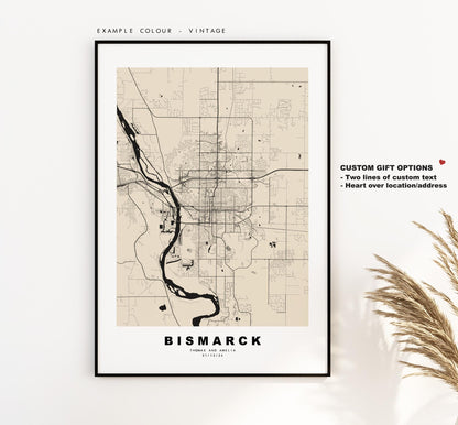 Bismarck Map Print - City Map Poster - Map Art - USA City Maps - Bismarck Print - Bismarck Poster - Minimalist City Map - North Dakota