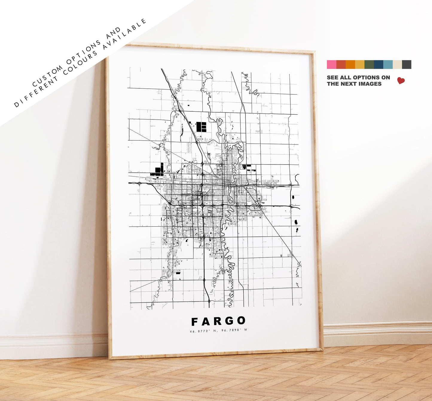 Fargo Map Print - City Map Poster - Map Art - USA City Maps - Fargo Print - Fargo Poster - Minimalist City Map - North Dakota