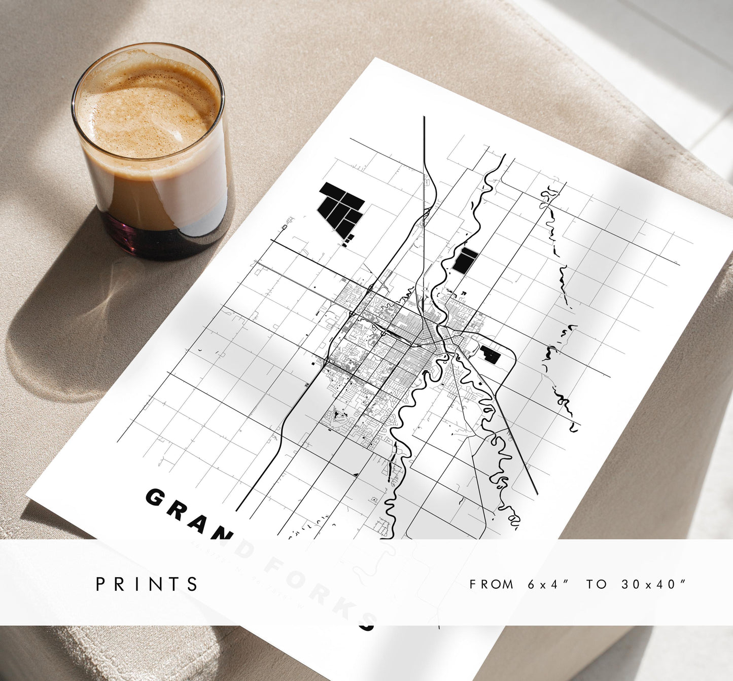 Grand Forks Map Print - City Map Poster - Map Art - USA City Maps - Grand Forks Print - Poster - Minimalist City Map - North Dakota