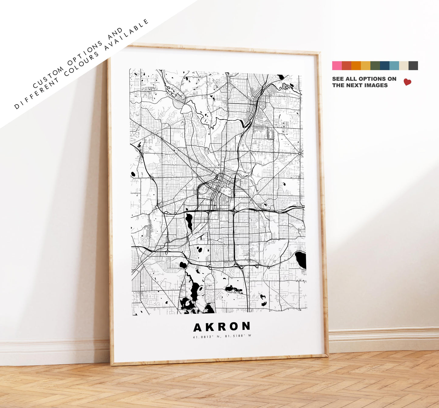 Akron Map Print - City Map Poster - Map Art - USA City Maps - Akron Print - Akron Poster - Minimalist City Map - Ohio