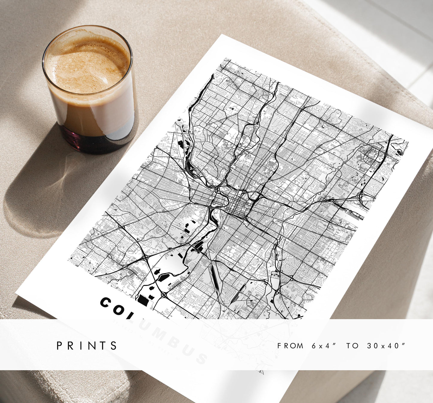 Columbus Map Print - City Map Poster - Map Art - USA City Maps - Columbus Print - Columbus Poster - Minimalist City Map - Ohio