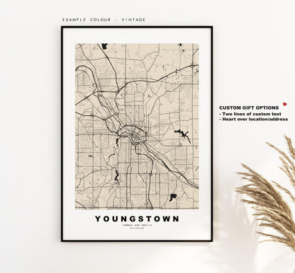 Youngstown Map Print - City Map Poster - Map Art - USA City Maps - Youngstown Print - Youngstown Poster - Minimalist City Map - Ohio